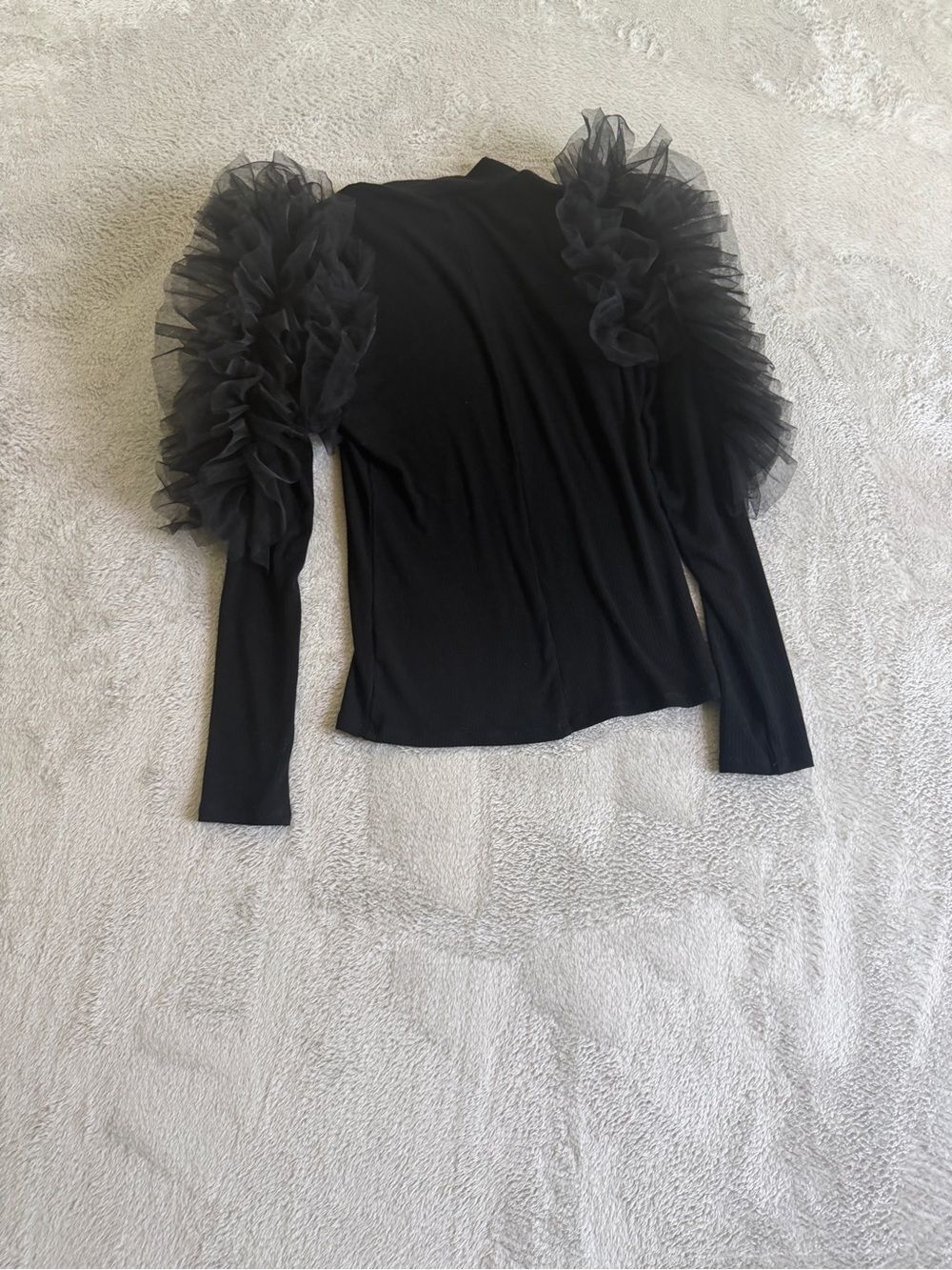 Sunday in Brooklyn Anthropologie Black Tulle Sleeve Mock Neck Top S - Picture 4 of 4